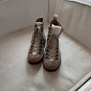 Greige Suede Lace-Up Hiker Boots • Chunky Lug Sole • “G” Insole